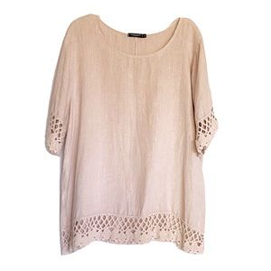 Italian linen blush colored top Size 1X in EUC